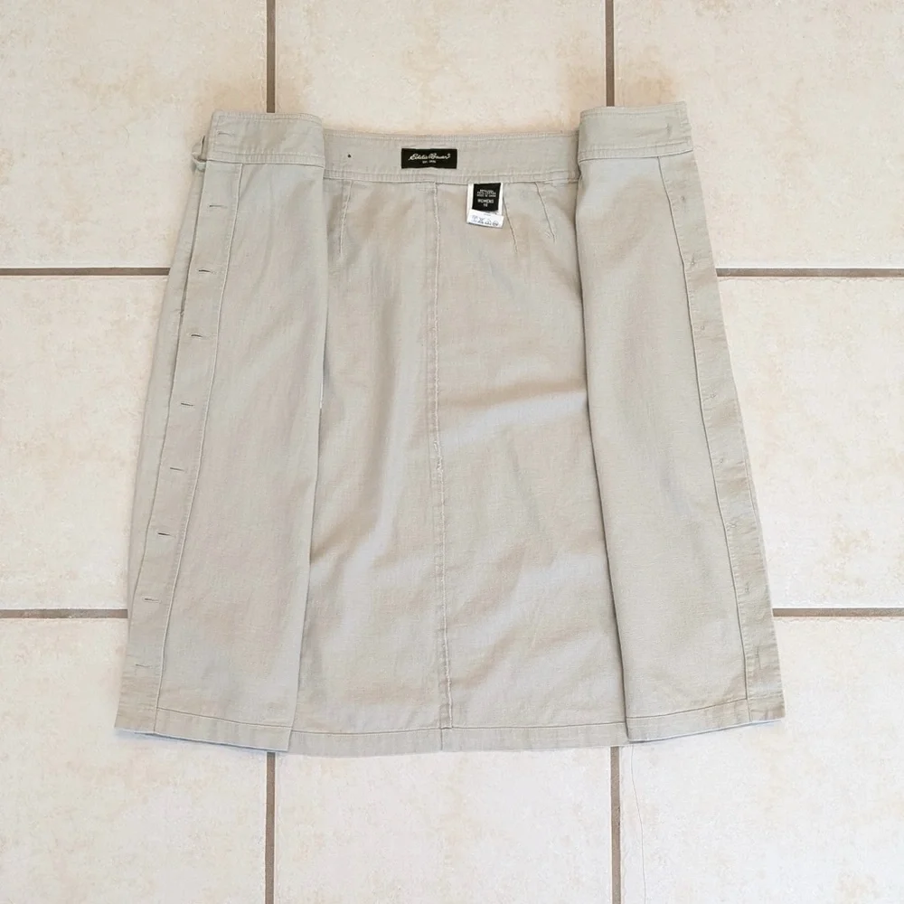 Eddie Bauer Linen & Cotton Size 14 Vintage Button Up A Line Tan Safari Skirt - Picture 13 of 14